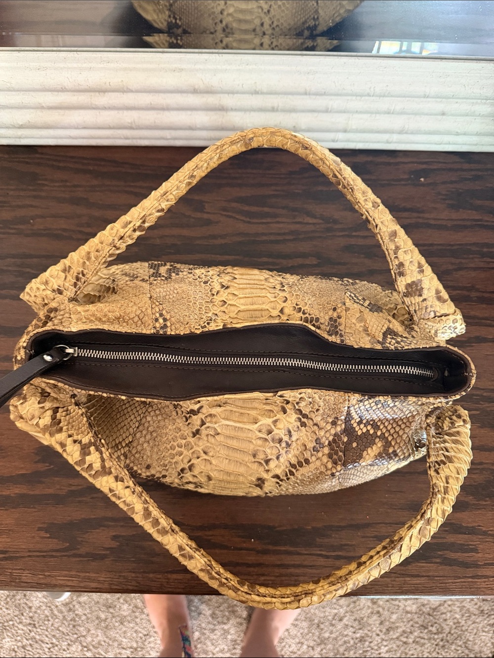 Python-Textured Shoulder Bag in Warm Tan - Picture 6 of 7